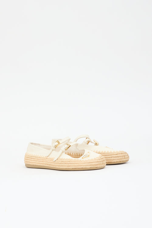 Prada Leather & Raffia Ballerina Flat
