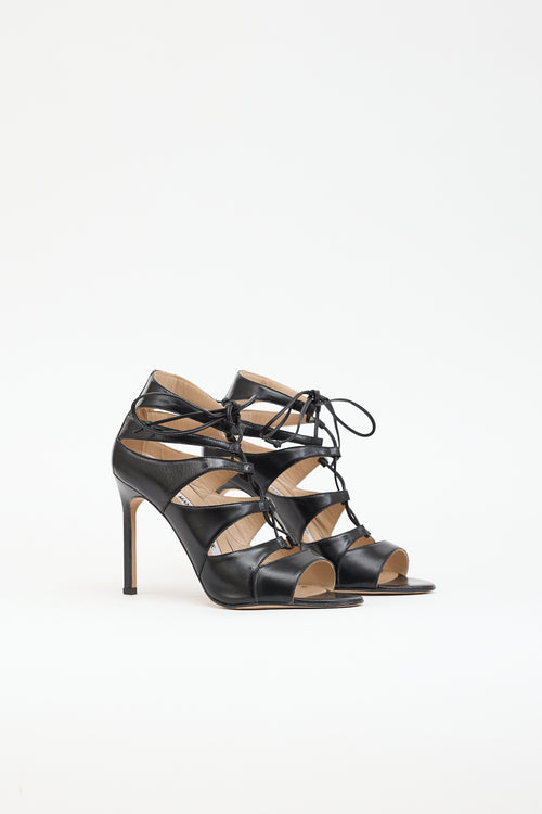 Manolo Blahnik Leather Lace Up  Pump