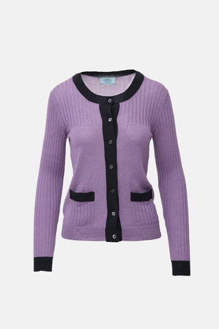 Prada Ribbed & Jersey Knit Cardigan