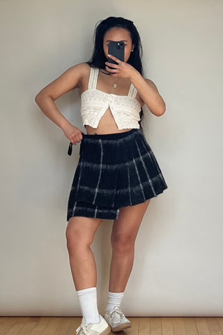 Black & White Wool Asymmetrical Pleated  Skirt