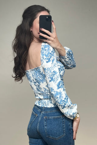 Blue & White Floral Top