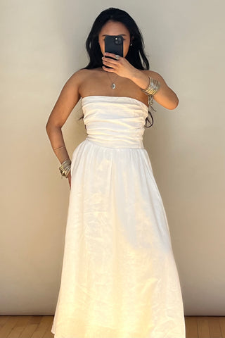White Strapless Linen Dress