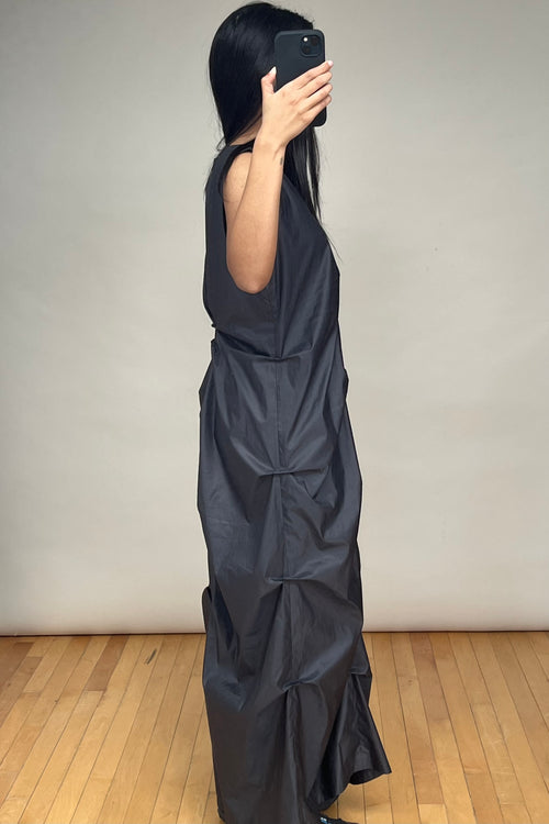 Bellocoton Black Nylon Gathered Maxi Dress