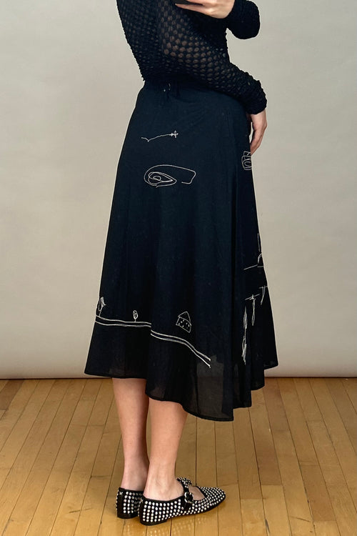 Black & White Cotton Embroidered Skirt