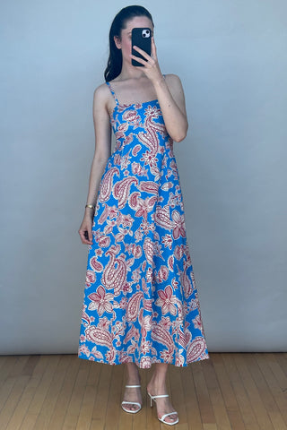 Blue Red & White Floral & Paisley Dress