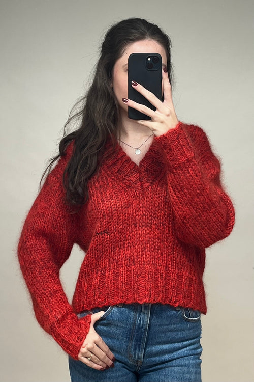 Red Mohair Knit Sweater