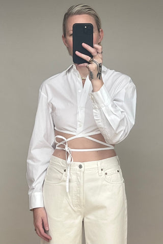 White Cropped Tie Shirt