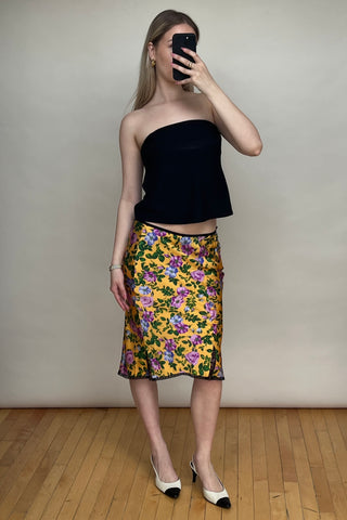 Yellow & Multi Silk Floral Skirt