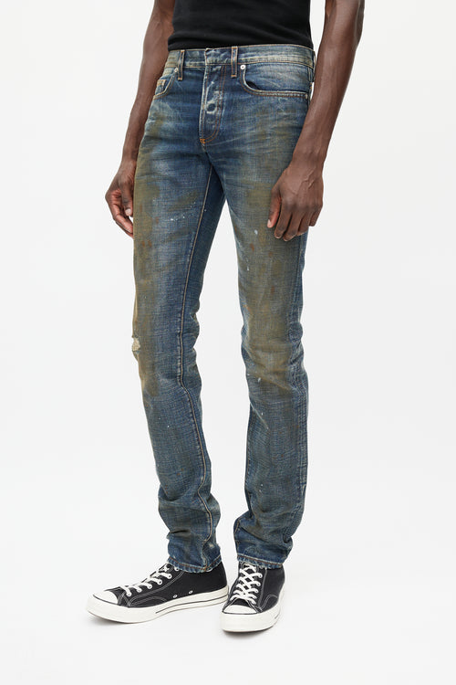 Dior Navy Dark Wash Distressed Skinny Denim Jeans