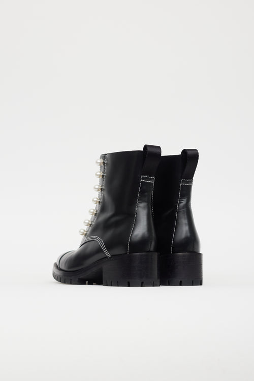 3.1 Phillip Lim Black Leather Pearl Zip Up Boot