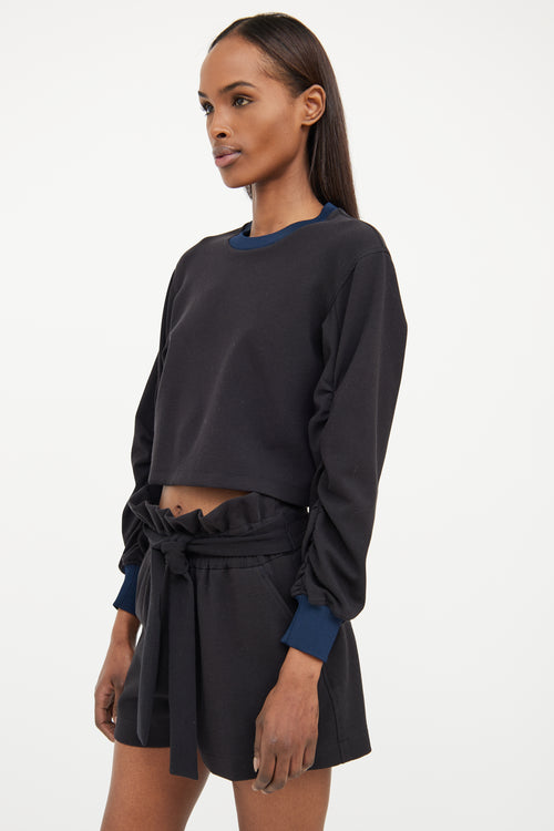 3.1 Phillip Lim Black & Navy Ruched Sleeve Top