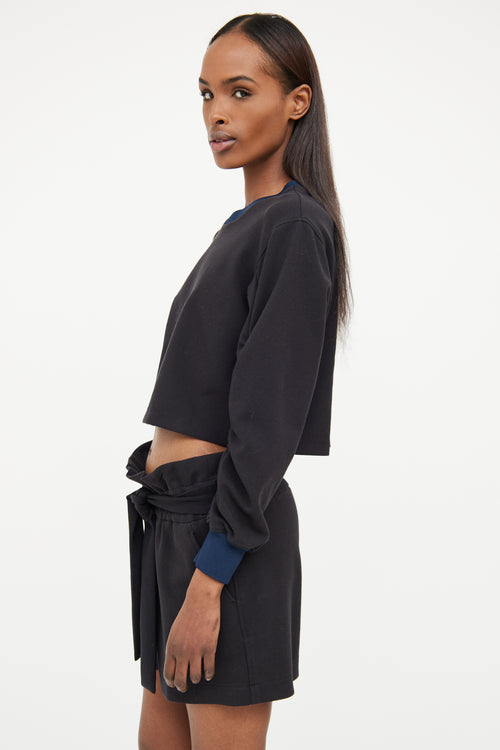3.1 Phillip Lim Black & Navy Ruched Sleeve Top