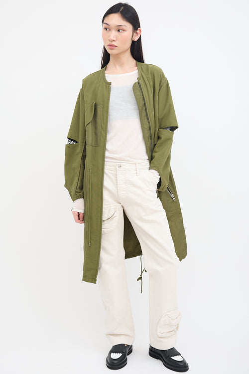 3.1 Phillip Lim Green Canvas & Black Mesh Coat