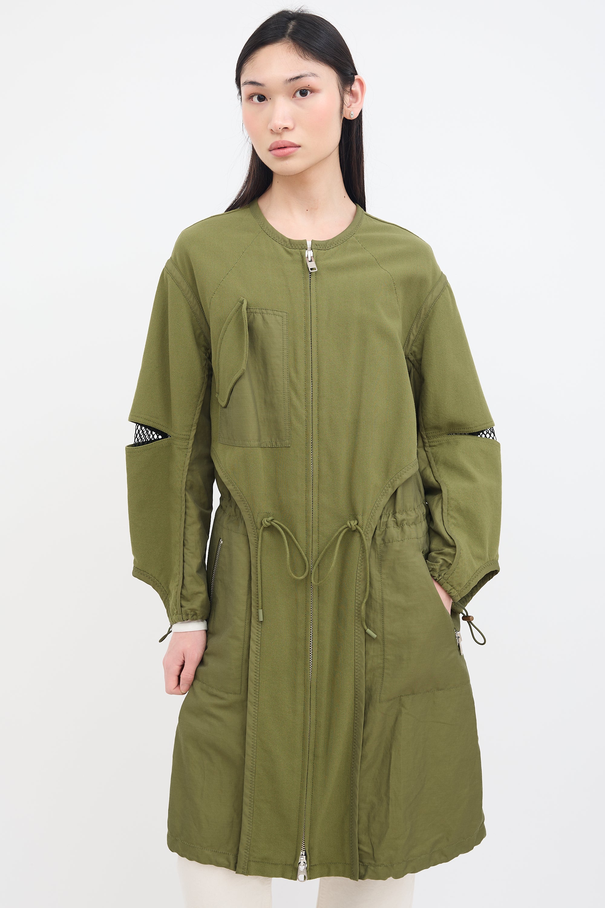 3.1 Phillip Lim // Green Canvas & Black Mesh Coat VSP Consignment 3.1 Phillip Lim // Green Canvas & Black Mesh Coat VSP Consignment
