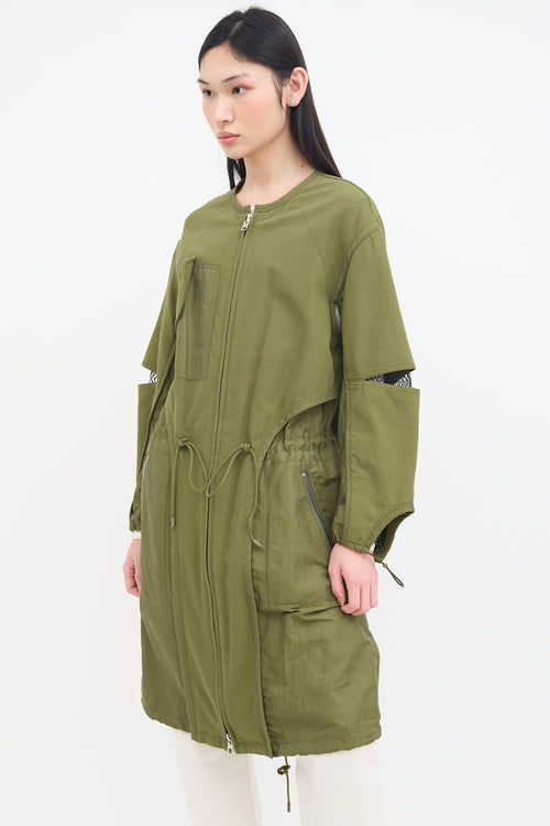 3.1 Phillip Lim Green Canvas & Black Mesh Coat