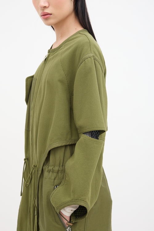 3.1 Phillip Lim Green Canvas & Black Mesh Coat