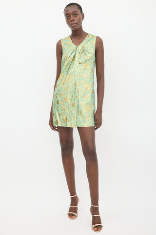 3.1 Phillip Lim Green & Gold Floral Brocade Dress