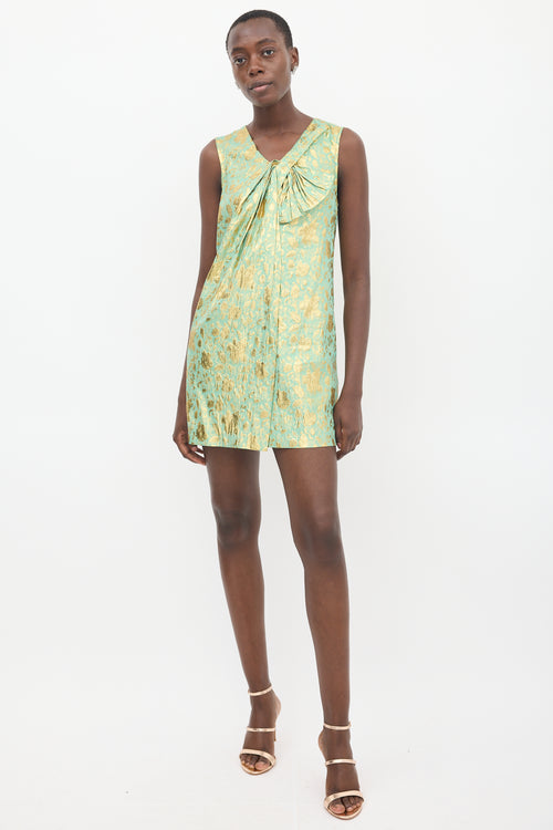 3.1 Phillip Lim Green & Gold Floral Brocade Dress