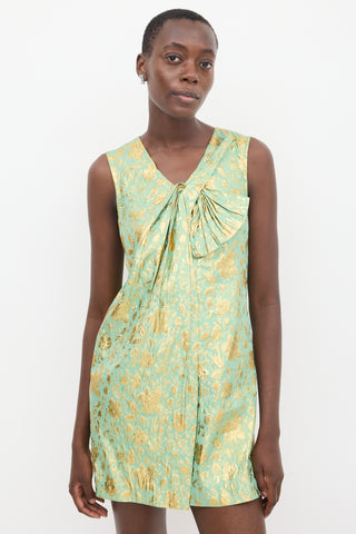 3.1 Phillip Lim Green & Gold Floral Brocade Dress