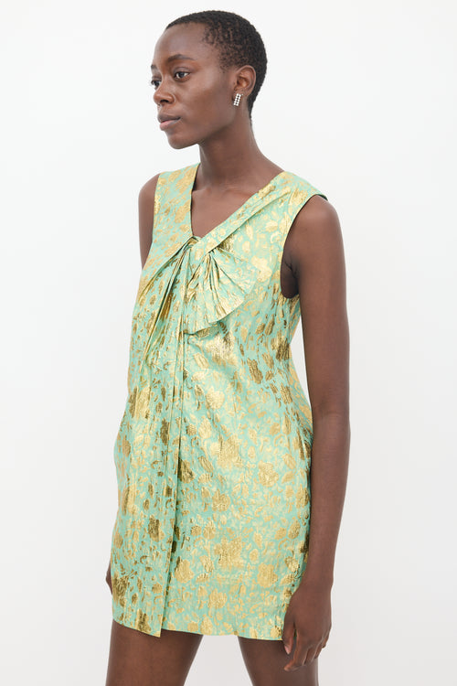 3.1 Phillip Lim Green & Gold Floral Brocade Dress