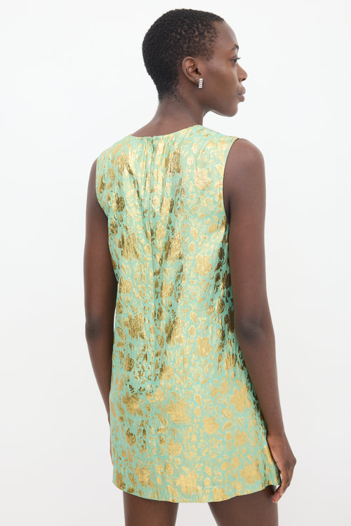 3.1 Phillip Lim Green & Gold Floral Brocade Dress