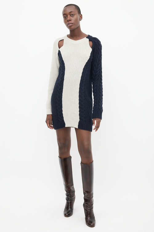 3.1 Phillip Lim Light Grey & Navy Wool Asymmetric Sweater Dress