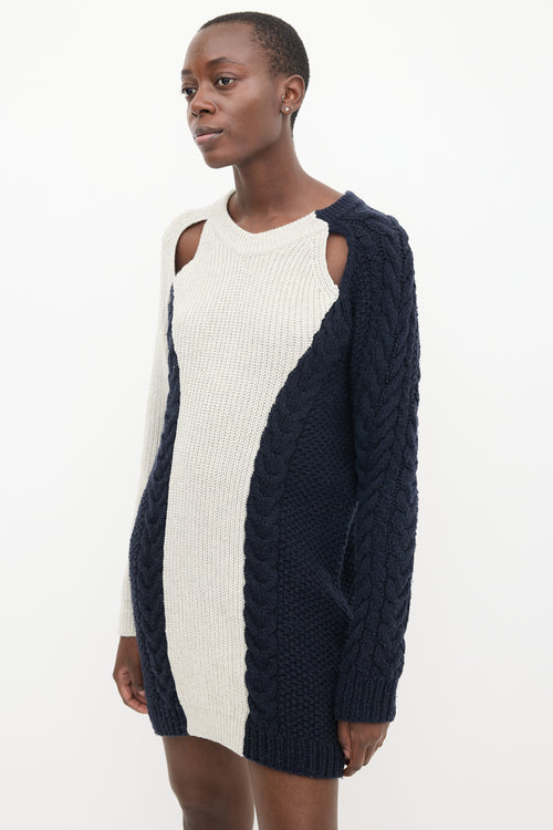 3.1 Phillip Lim Light Grey & Navy Wool Asymmetric Sweater Dress