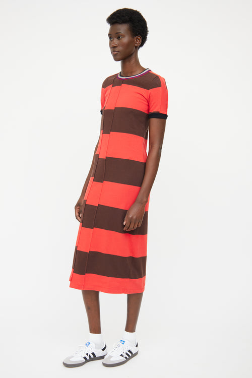 3.1 Phillip Lim Red & Brown Stripe Short Sleeve Dress