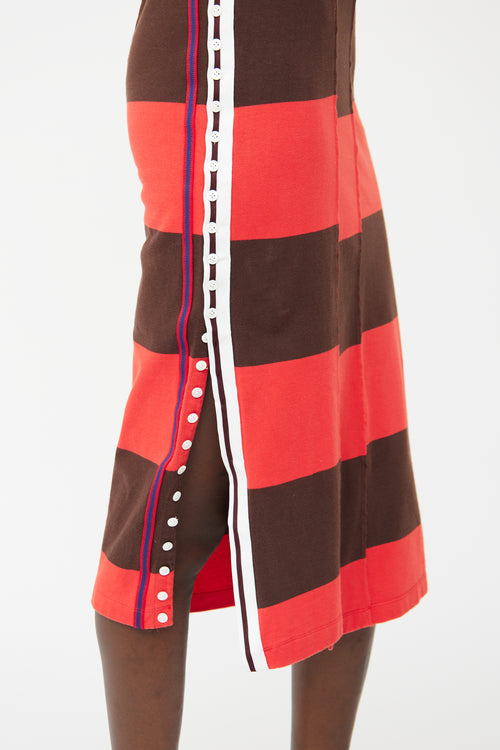 3.1 Phillip Lim Red & Brown Stripe Short Sleeve Dress