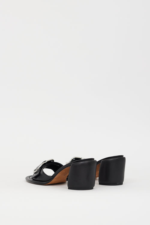 3.1 Phillip Lim Black & Silver Leather Buckled Naomi Mule