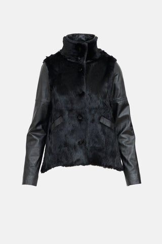 Derek Lam Leather Fur Trim Jacket