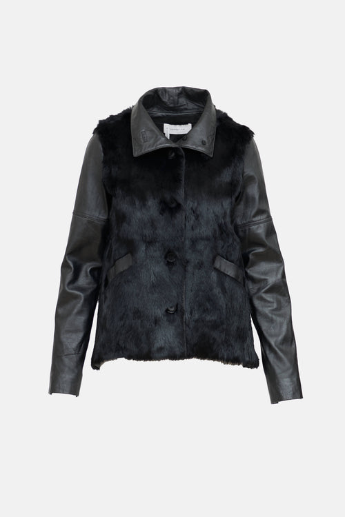 Derek Lam Leather Fur Trim Jacket