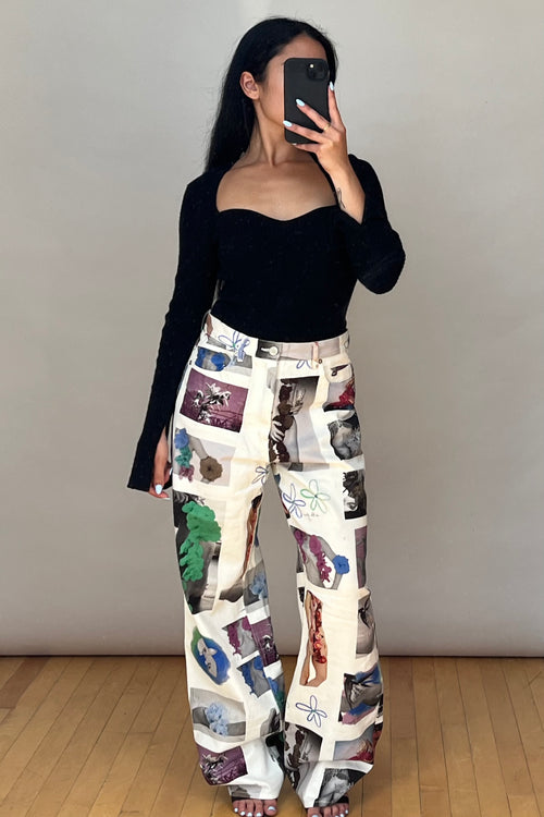White & Multicolour Graphic Jeans