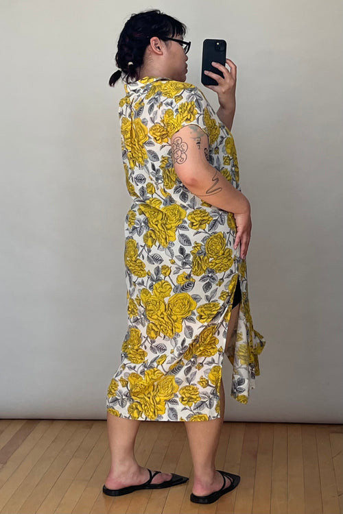 Yellow & Grey Floral V-Neck Dress