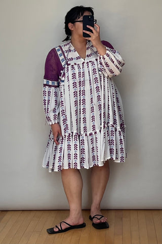 Purple & White Embroidered Midi Dress