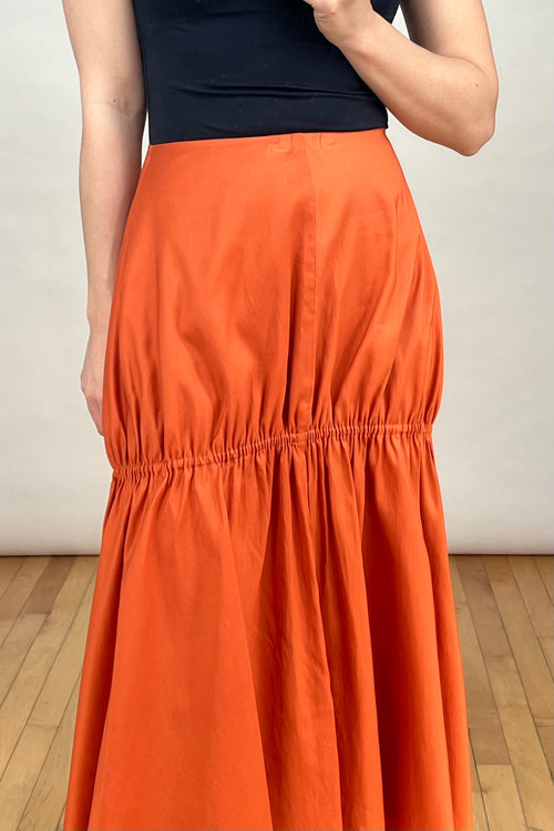 Orange Gathered Anzio Midi Skirt