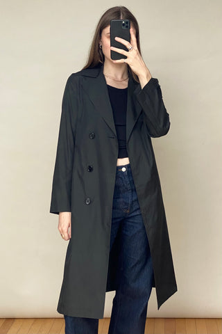 Black Concealed Button Trench Coat