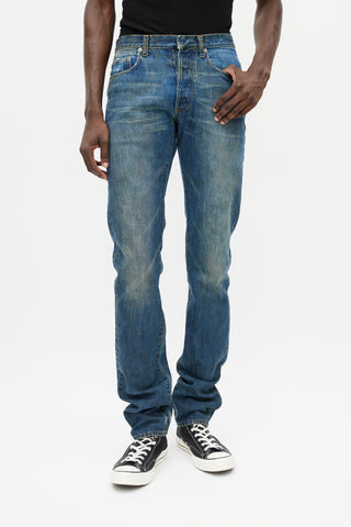 Dior Blue Dark Wash Distressed Skinny Denim Jeans