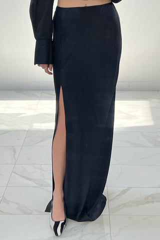 Black Satin Slit Maxi Skirt