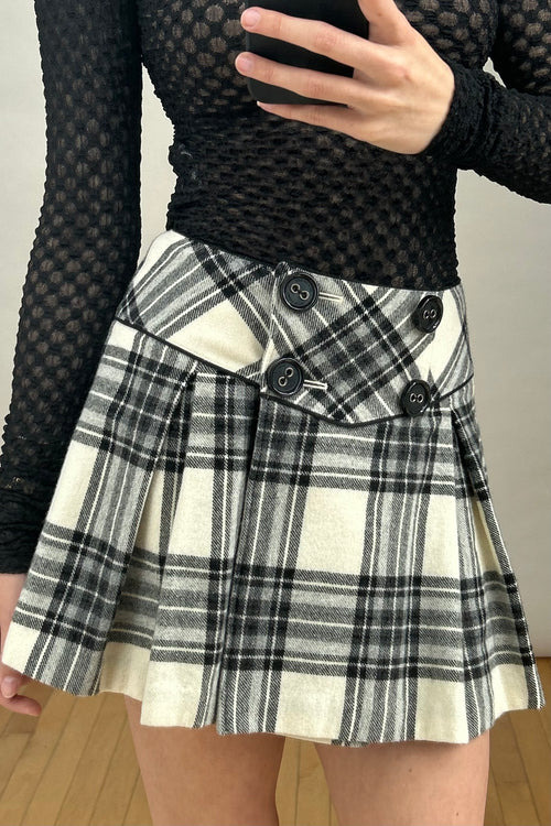 Blue Label Cream & Black Plaid Mini Skirt