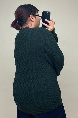 Dark Green Gramercy Cable Knit Cardigan