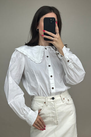 White Bib Collar Button Up Shirt