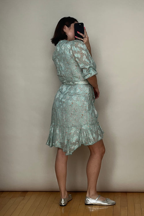 Light Blue & Multicolour Floral Ruffled Dress