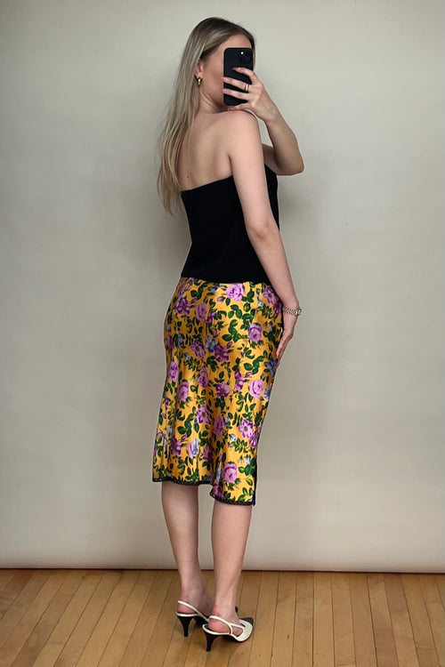 Yellow & Multi Silk Floral Skirt