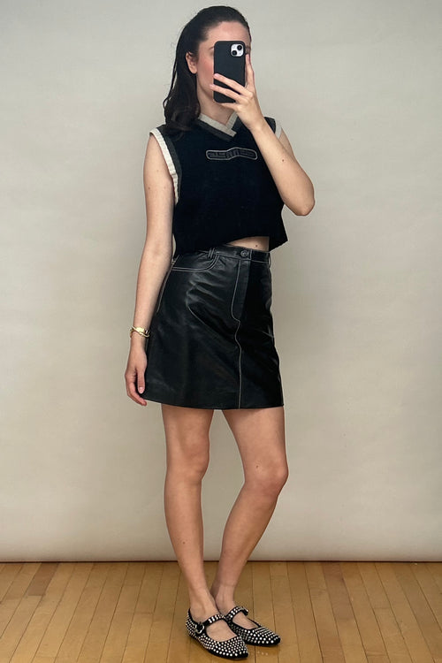 Black Leather A-Line Mini Skirt