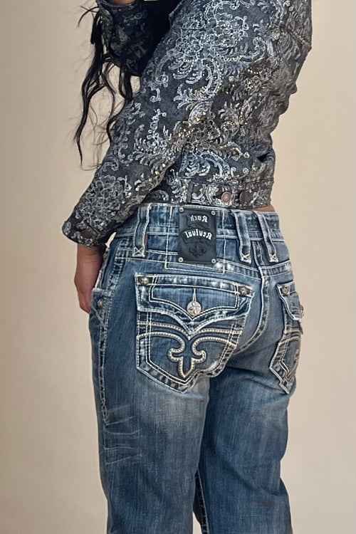 Medium Wash Fleur-De-Lis Embellished Jeans