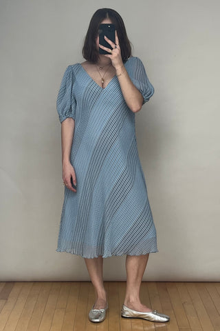 Blue & White Striped V-Neck Dress