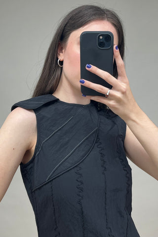 Black Textured Short Sleeve Dress