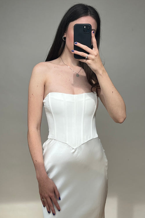 White Satin Corset Maxi Dress