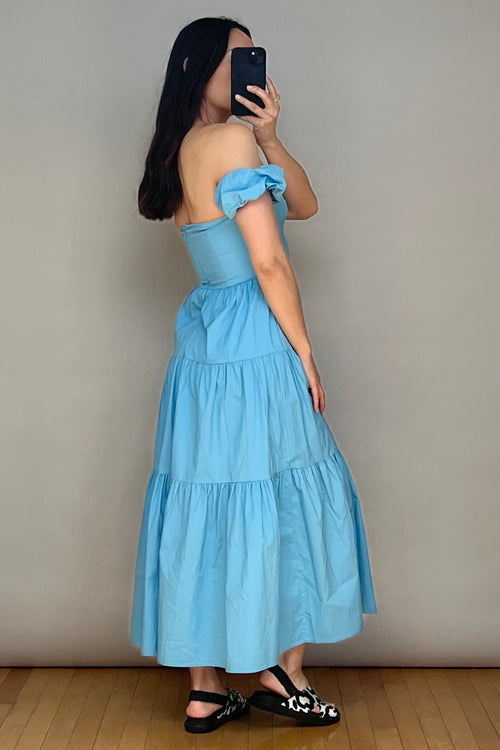 Blue Cotton Off Shoulder Elio Dress